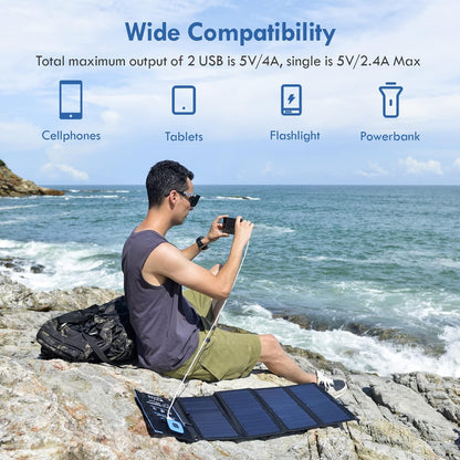 BigBlue 28W Solar Panels Charger with Digital Ammeter, Dual USB(5V/4A Overall)