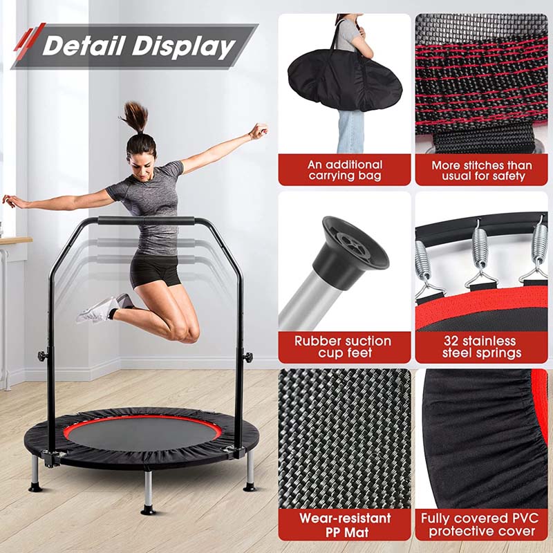 CDCASA 40 inch Fitness Foldable Trampoline with Handle and Cover Max 150kg