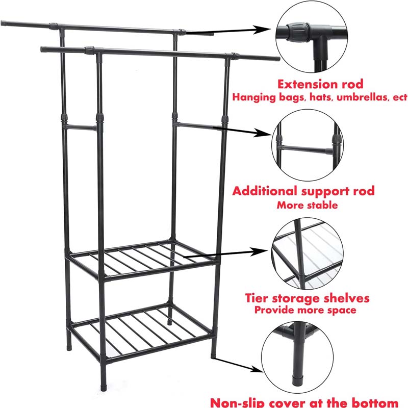 Clothes Rails Heavy Duty Garment Racks for Hanging Clothes with Shelves Double Rods (Shape 1)