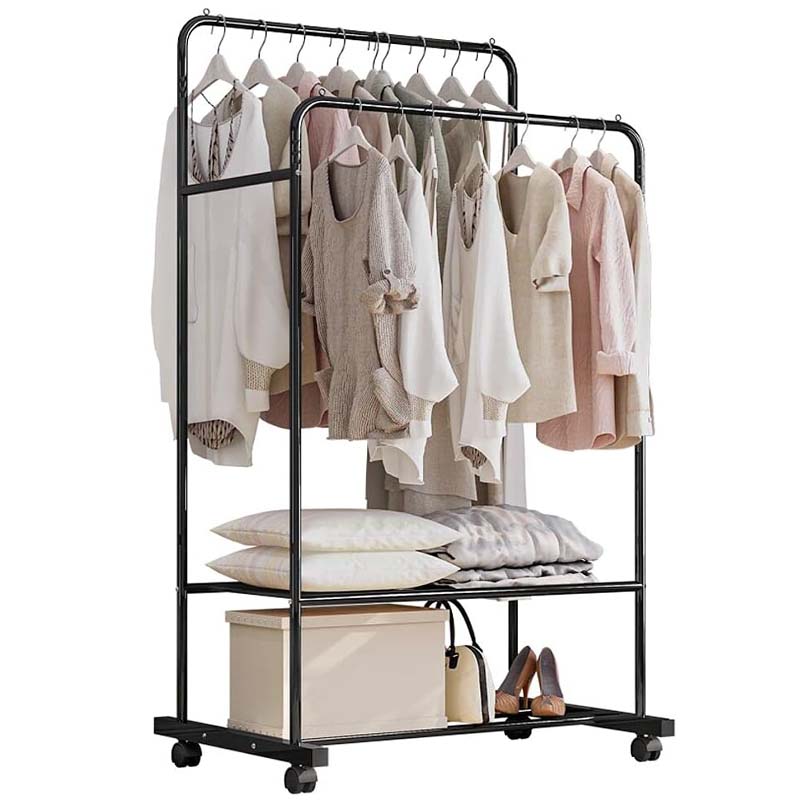 Clothing Rack with Wheels Double Rails Garment Rack | FX089Y