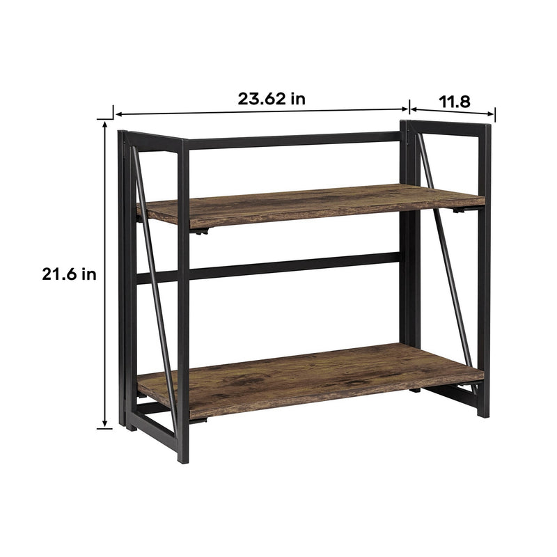 Coavas Folding Bookshelf No Assembly Storage Shelves 2 Tiers | 23.6 x 11.8 x 21.6 Inches