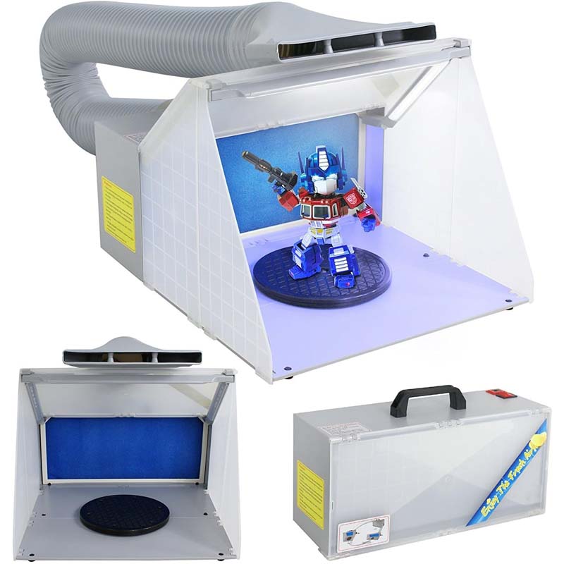 Display4top Airbrush Toy Model Parts Spray Booth Hose Kit with LED Light Turn Table Powerful Fan with Filter Extraction