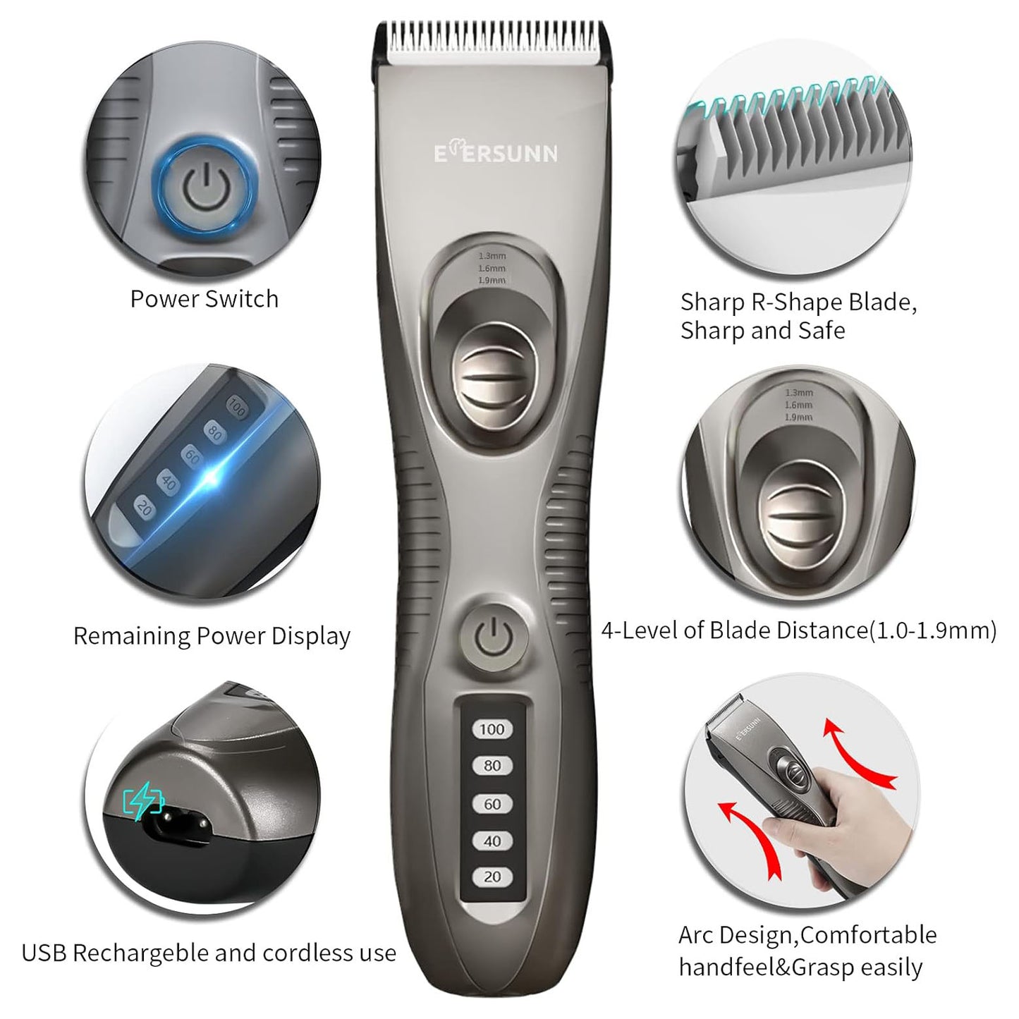 EVERSUNN Cordless Dog Grooming Trimmer With Low Noise For Dogs Cats & Other Pets
