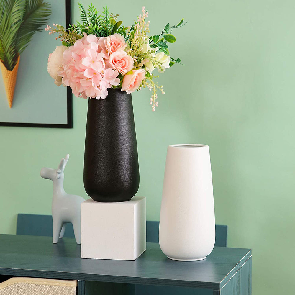 FanChose Set of 2 Matte Modern Ceramic Flower Vase For Home Office Living Room Hotel Decor