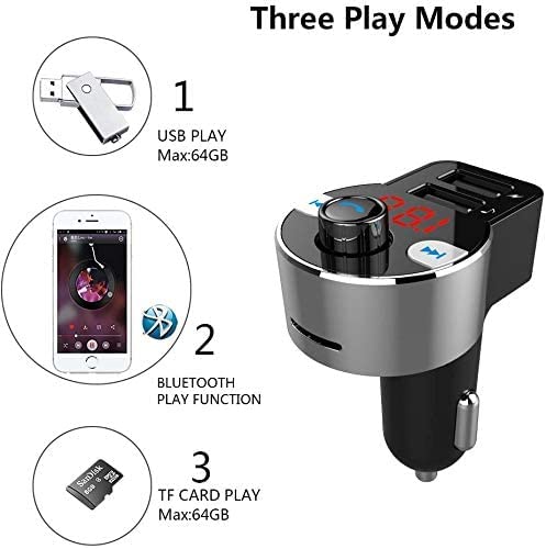 FirstE Car Bluetooth FM Transmitter, Car Kit with Dual USB Ports 5V/3.4A