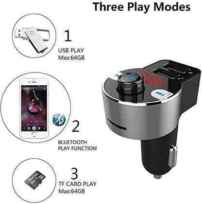 FirstE Car Bluetooth FM Transmitter, Car Kit with Dual USB Ports 5V/3.4A