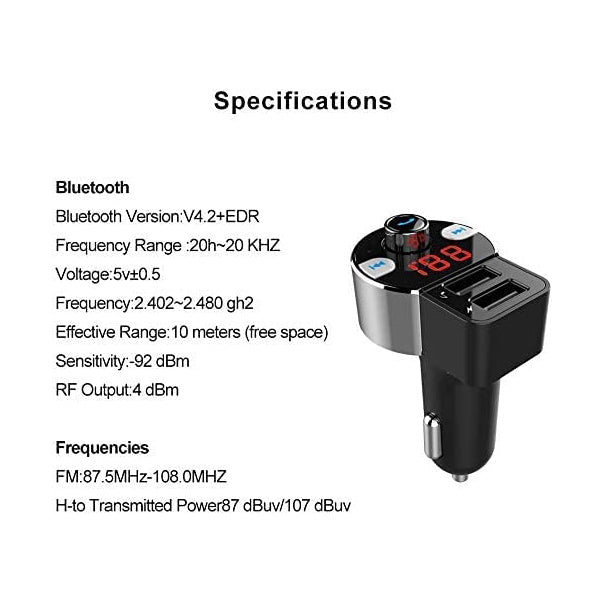 FirstE Car Bluetooth FM Transmitter, Car Kit with Dual USB Ports 5V/3.4A