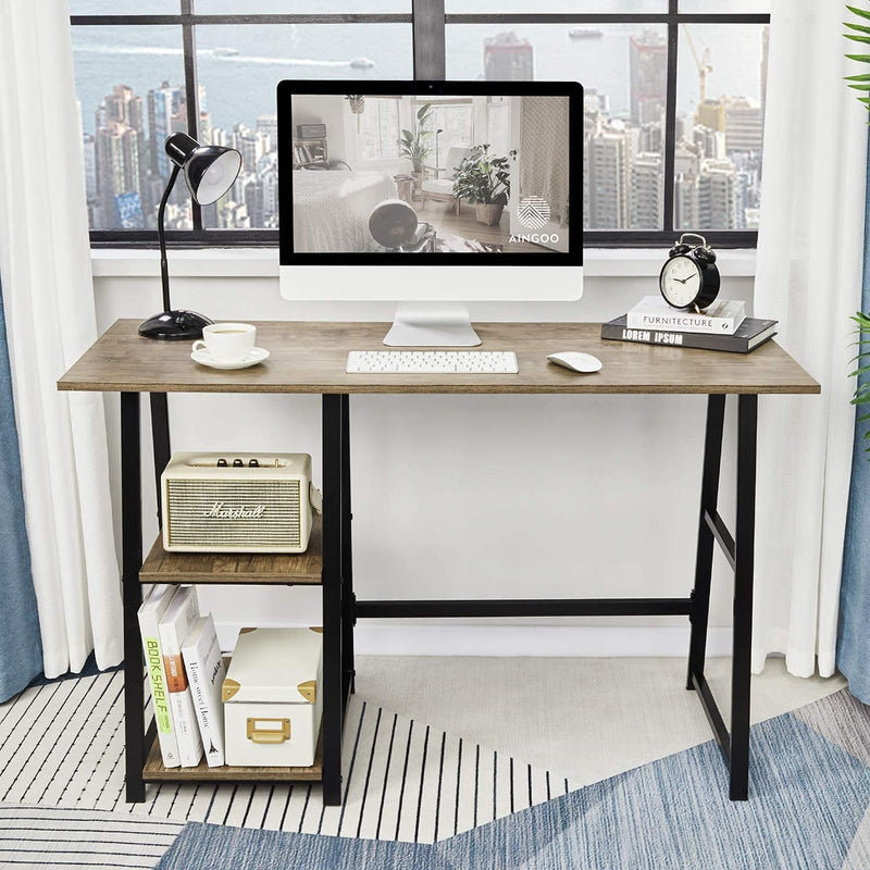 FurnitureR Mcghee Rectangle Engineered Wood Writing Desk with 2-Tier Shelf for Home Office