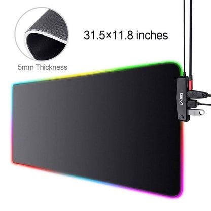 GIM RGB Gaming Mouse Pad, 4 USB Port, 14 Lighting Modes Anti-Slip Rubber Base 31.5×11.8 inches
