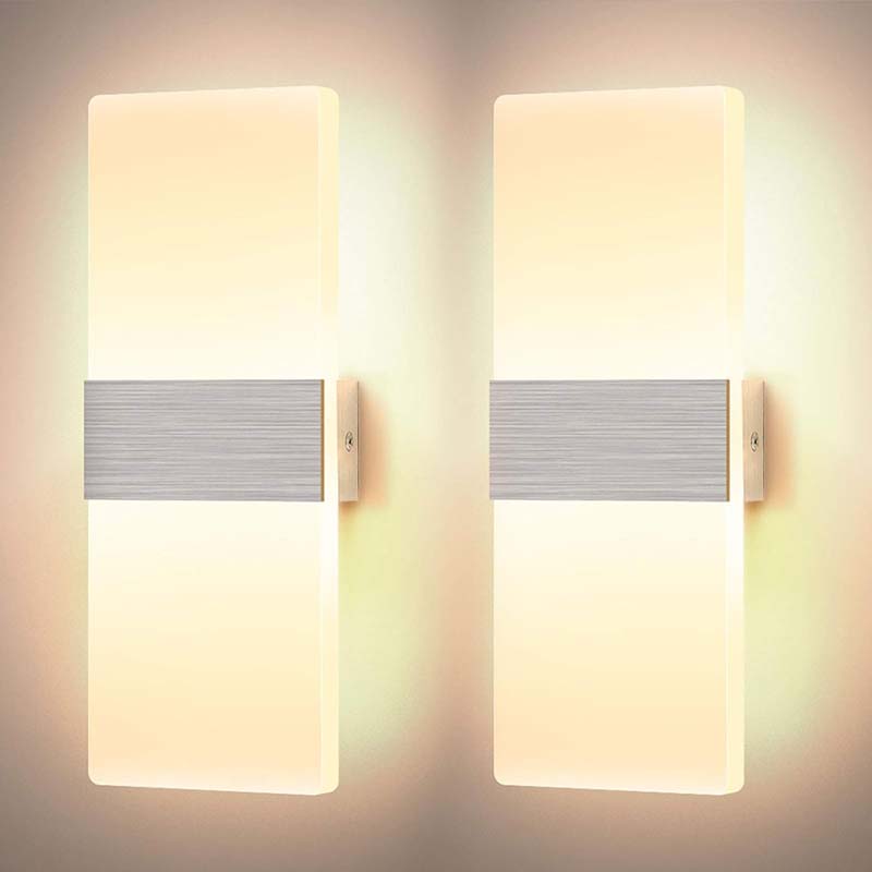 Glighone 12W Wall Light LED Indoor Acrylic Modern Wall Lamp 3000K Warm White | 2Pack
