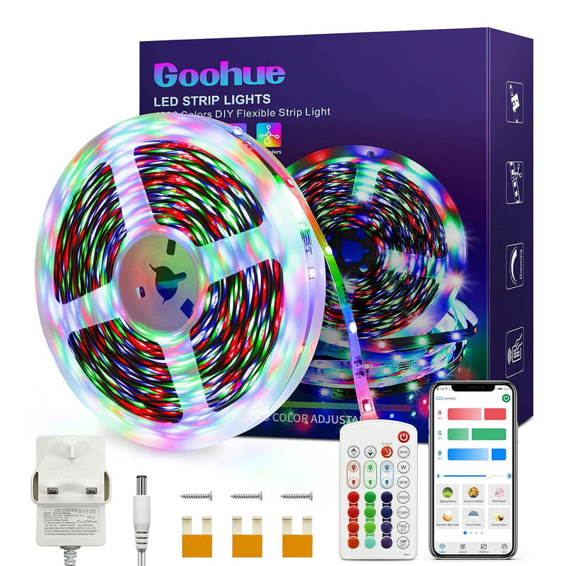 Goohue LED RGB Colorful Strip Light with Remote Or App Control - (10m/32ft)