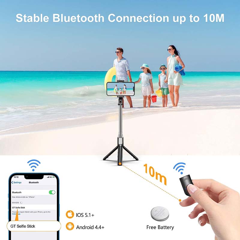 Gritin 3 in 1 Bluetooth Tripod Extendable and Portable Selfie Stick with Wireless Remote