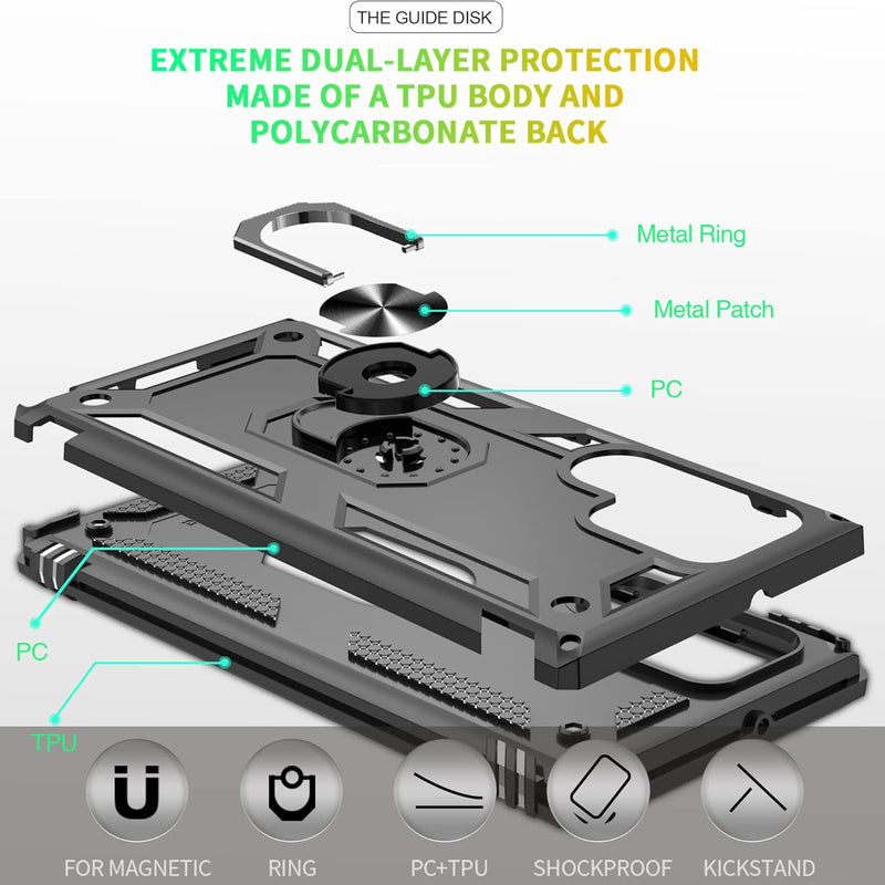 Gritup Samsung Galaxy S22 Ultra Shockproof Protective Ring Holder Kickstand Case with HD Screen Protector