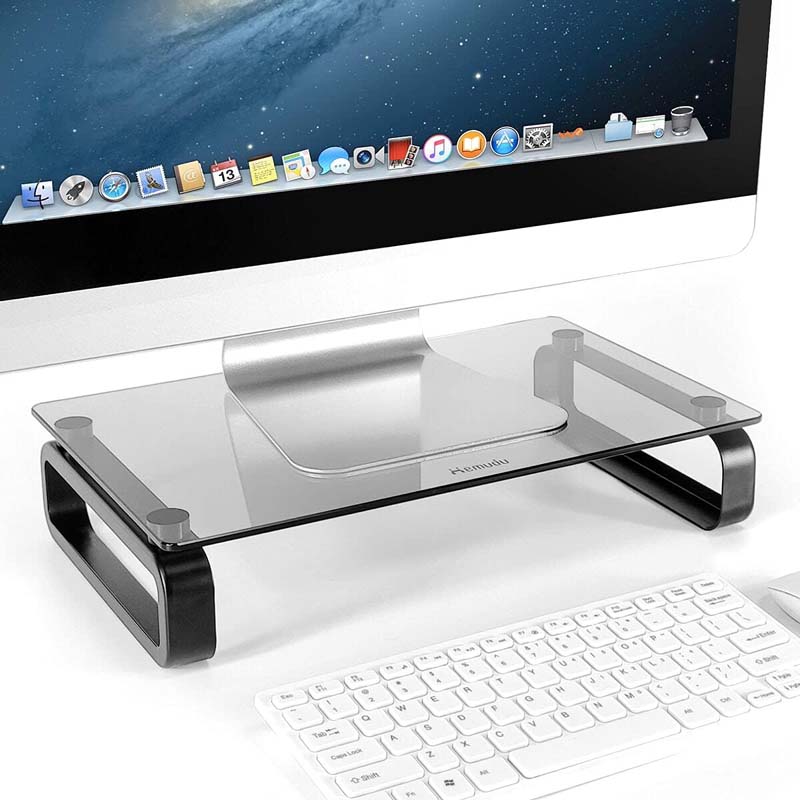 HEMUDU Multi Media Desktop Stand with Tempered Glass and Metal Legs | HD02B-001