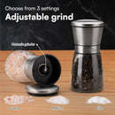 H&S Salt And Pepper Grinder Set - Manual Mill Grinders For Kitchen - Glass & Stainless Steel Spice Mills With Adjustable Coarseness