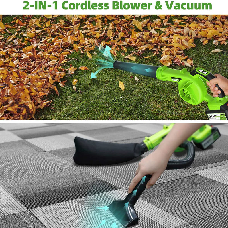 Huepar 2-IN-1 Electric Cordless Leaf Blower Sweeper and Dust Vacuum with 21V Li-ion Battery and Fast Charger