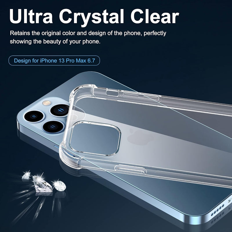 Jason Crystal Clear Shockproof Protective Case With [2-Pack Tempered Glass Screen Protectors] for iPhone 13 Pro Max