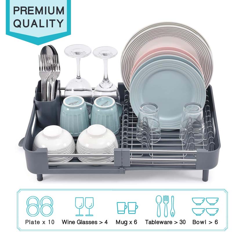 KINGRACK Expandable Dish Rack,Foldable Stainless Steel Dish Drainers With Removable Cutlery Holder