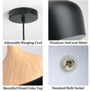 Karmiqi Modern Black Pendant Light with Metal Shade Wood | P211-BK
