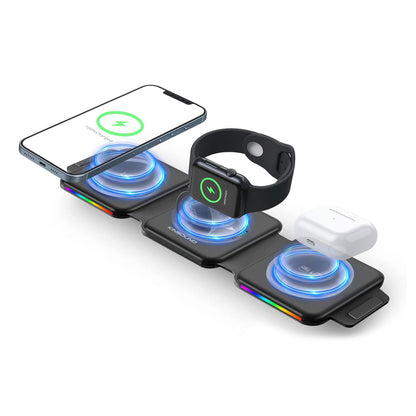 Kinsound 3 in 1 Magnetic Foldable Fast Wireless Charging Station with Adapter