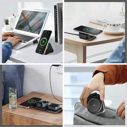 Kinsound 3 in 1 Magnetic Foldable Fast Wireless Charging Station with Adapter