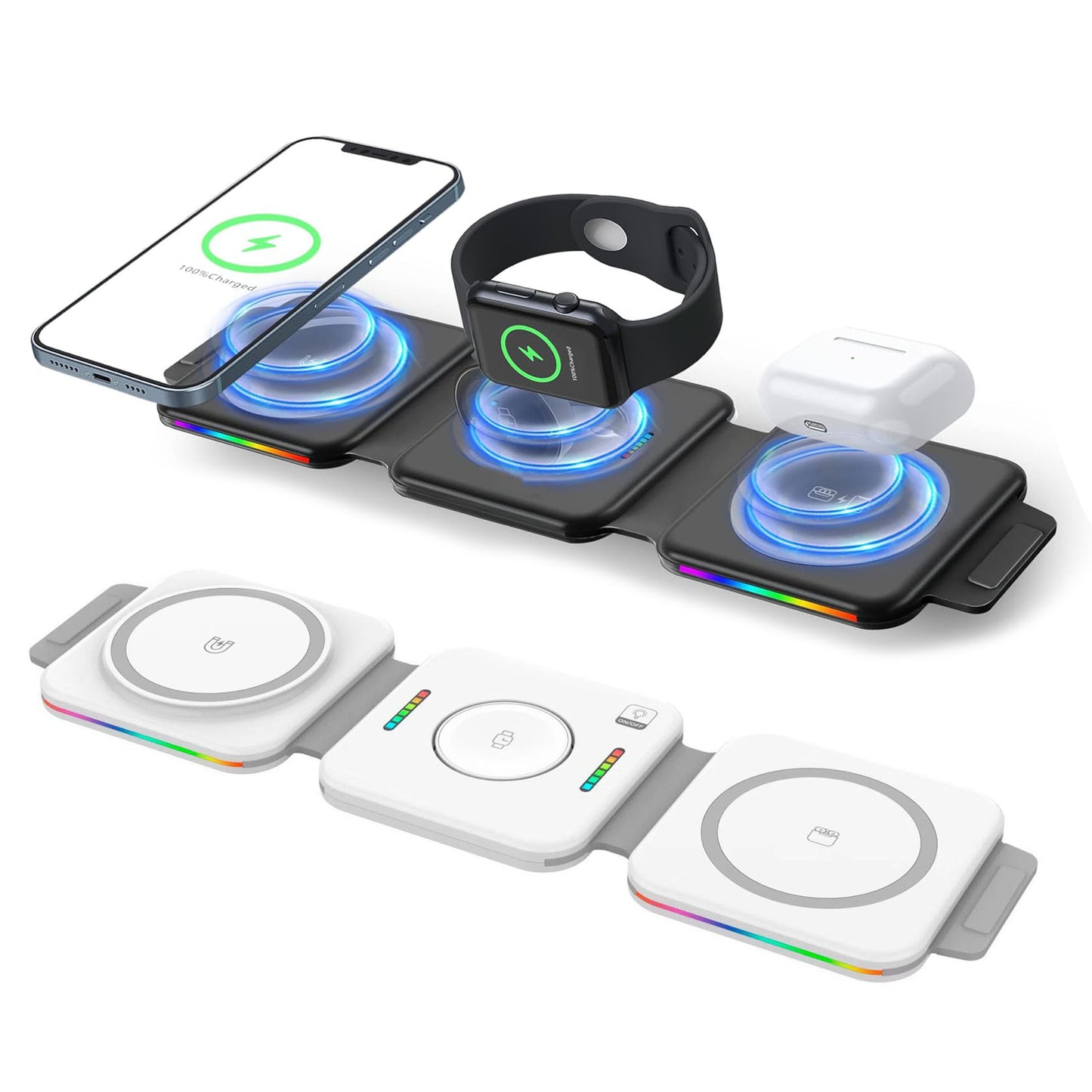 Kinsound 3 in 1 Magnetic Foldable Fast Wireless Charging Station with Adapter