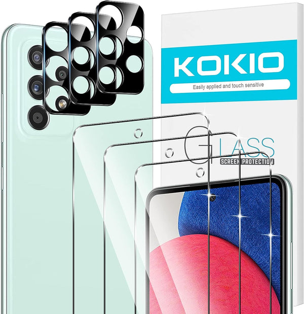 Kokio 9H Hardness [Pack of 3] Protective Glass + [Pack of 3] Camera Protector for Samsung Galaxy A52 5G 6.5 Inch