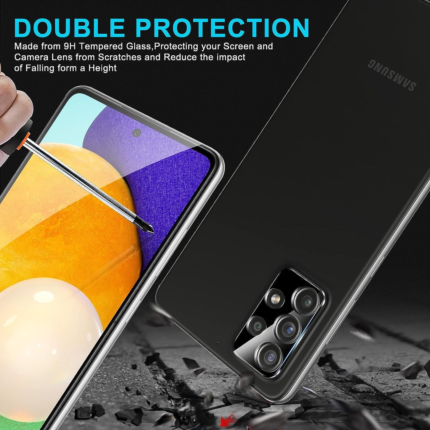 Kokio 9H Hardness [Pack of 3] Protective Glass + [Pack of 3] Camera Protector for Samsung Galaxy A52 5G 6.5 Inch