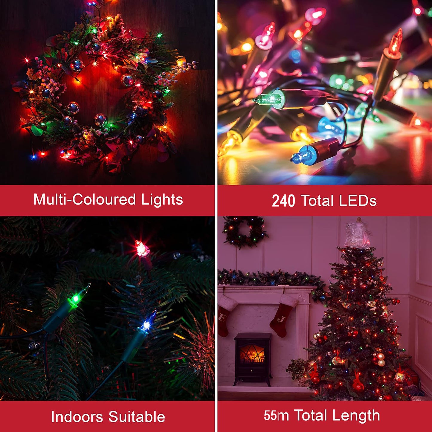 Konstsmide Fairy Lights/240 Multi Coloured Bulb Traditional Style Light Set - (55m)