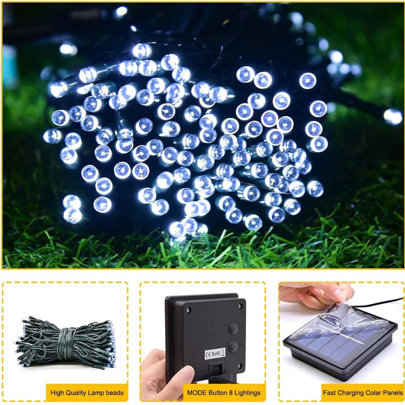 LED Solar Powered String Fairy Lights 20M 200 Outdoor Waterproof 8 Modes | SS-TYN-200 | White