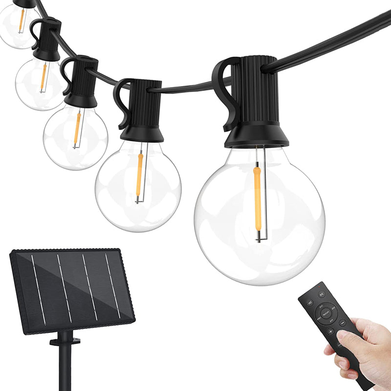 LFFG G40 Solar String Lights Outdoor 100FT with Remote 4 Modes Dimmable 50+2 Bulbs Warm White