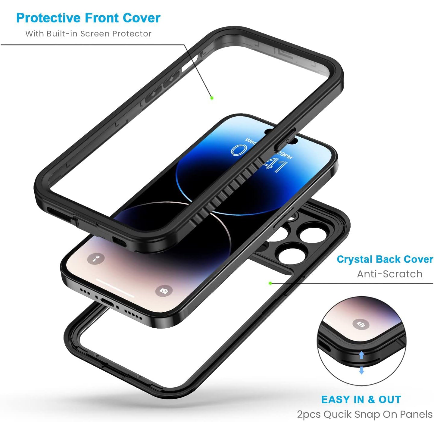Lanhiem IP68 Waterproof 360 Degree Full Body Protective Case For iPhone 14 Pro Max (6.7 inches)
