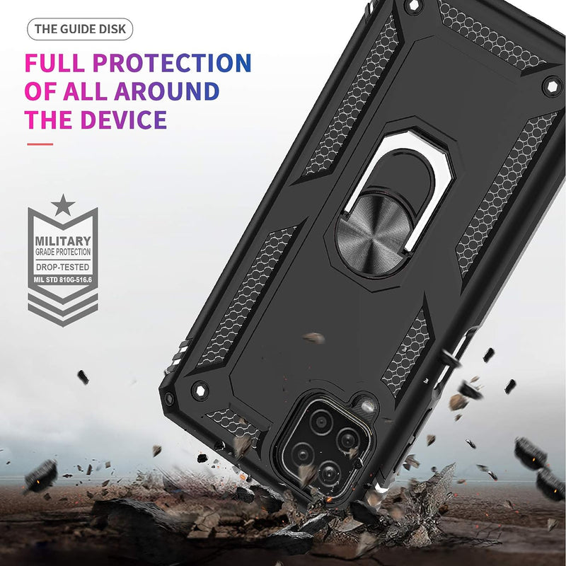 LeYi Military Protective Shockproof Tough Armor Hard Phone Case for Samsung Galaxy A12/M12 Case With Ring Holder