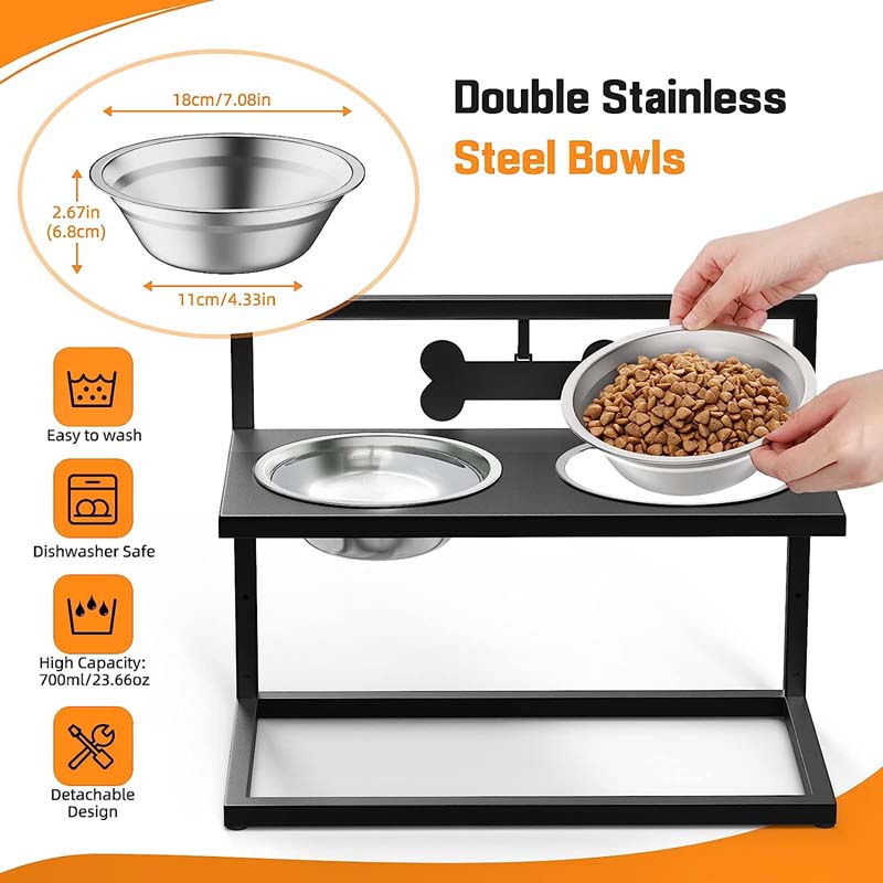 Lewondr Elevated Dog Bowls Adjustable 3 Heights Stainless Steel Food and Water Bowls