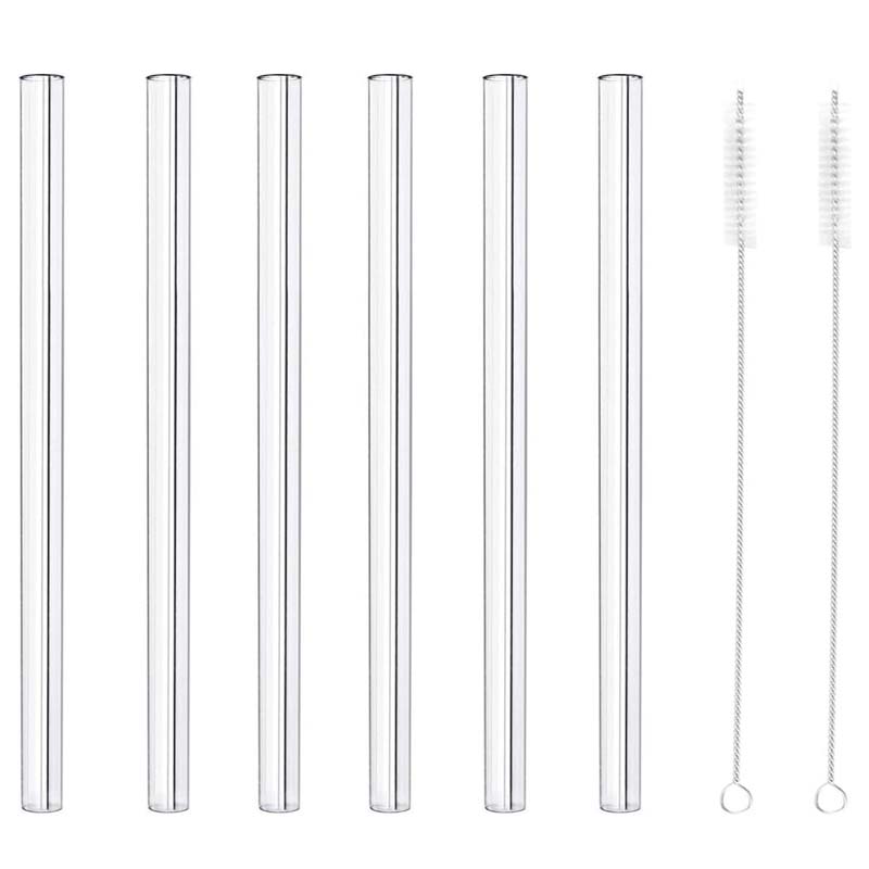 MIXIAO Glass Reusable Drinking Straws 15cm Clear 6 Straight Straws 2 Cleaning Brushes | JW0012