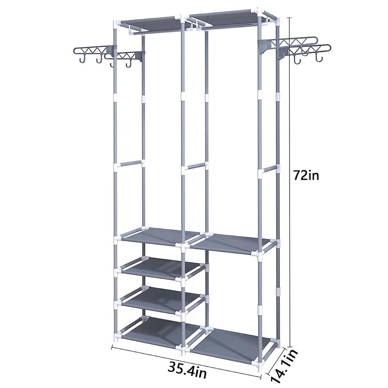 MOPIYIN Double Row Coat Rack B Stand Free Standing Hall Tree with Shoe Rack & Removable Hooks