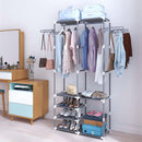 MOPIYIN Double Row Coat Rack B Stand Free Standing Hall Tree with Shoe Rack & Removable Hooks