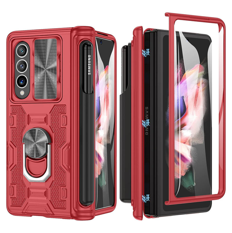 Maxdara Hinge Protection S Pen Holder & Slide Camera Cover & Kickstand With Built in Screen Protector Case For Samsung Z Fold 3