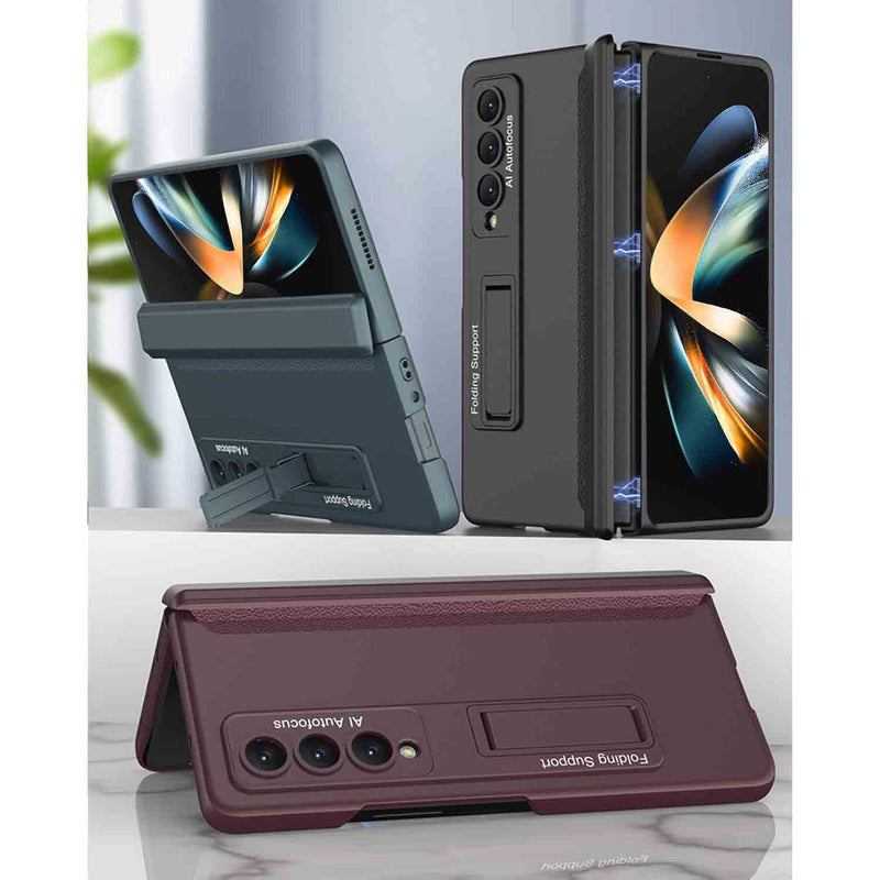 Miimall For Samsung Galaxy Z Fold 4 Ultra-Thin Hard PC Bumper Case with Magnetic Hinge Protection & Adjustable Kickstand