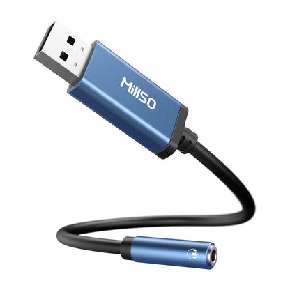 MillSO USB to 3.5mm Audio Jack Adapter for Headphone, Speaker, PS4, PS5, PC, Laptop, Desktops - (1ft)