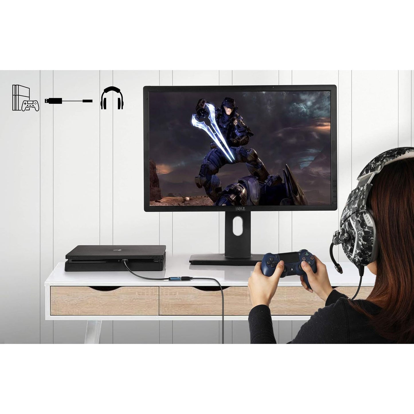 MillSO USB to 3.5mm Audio Jack Adapter for Headphone, Speaker, PS4, PS5, PC, Laptop, Desktops - (1ft)