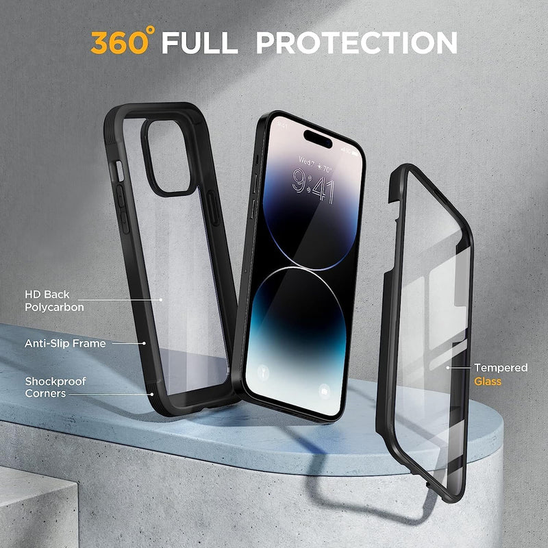 Miracase IPhone 14 Pro 6.1 Inch Full-Body Clear Bumper Case with Built-in 9H Tempered Glass Screen Protector