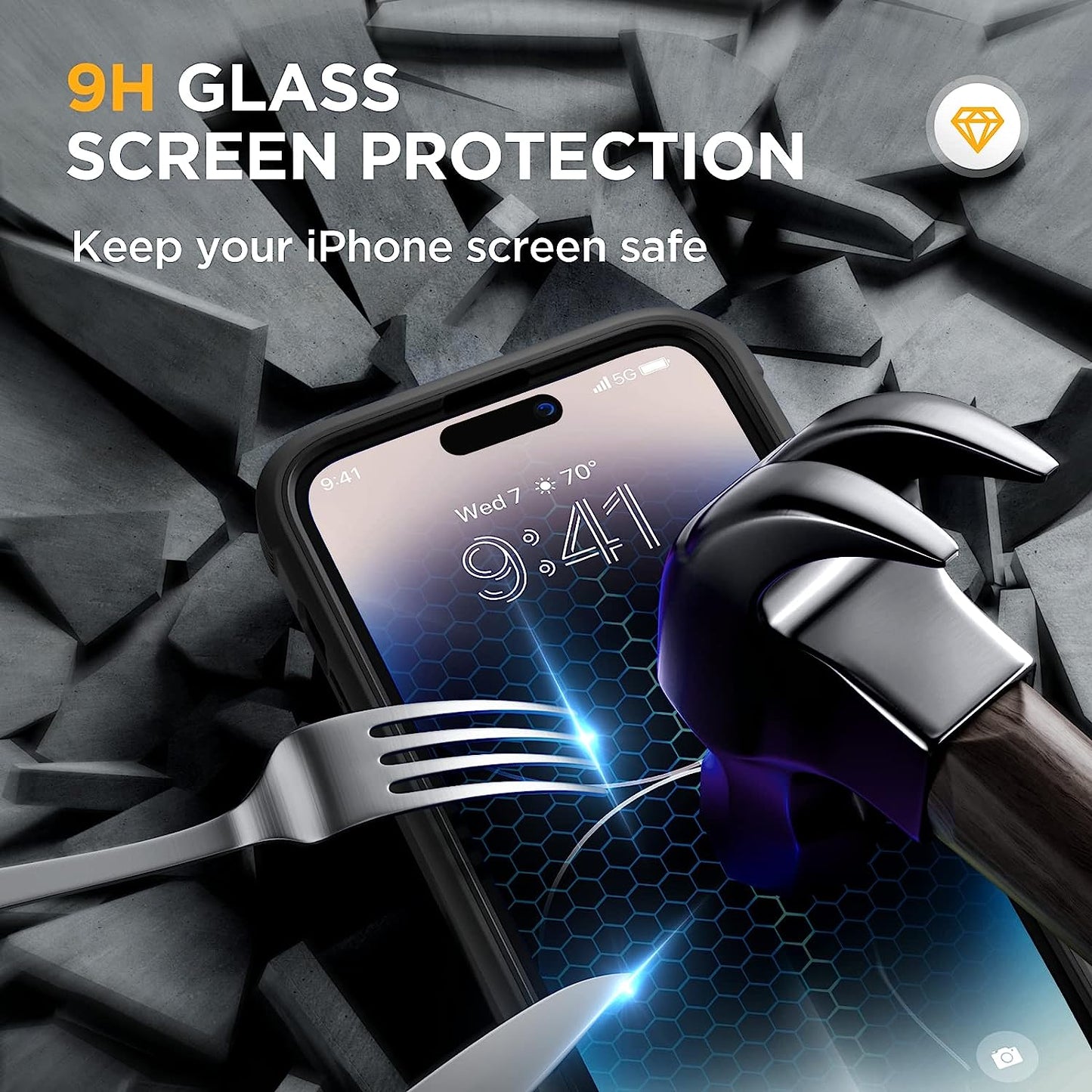 Miracase IPhone 14 Pro 6.1 Inch Full-Body Clear Bumper Case with Built-in 9H Tempered Glass Screen Protector