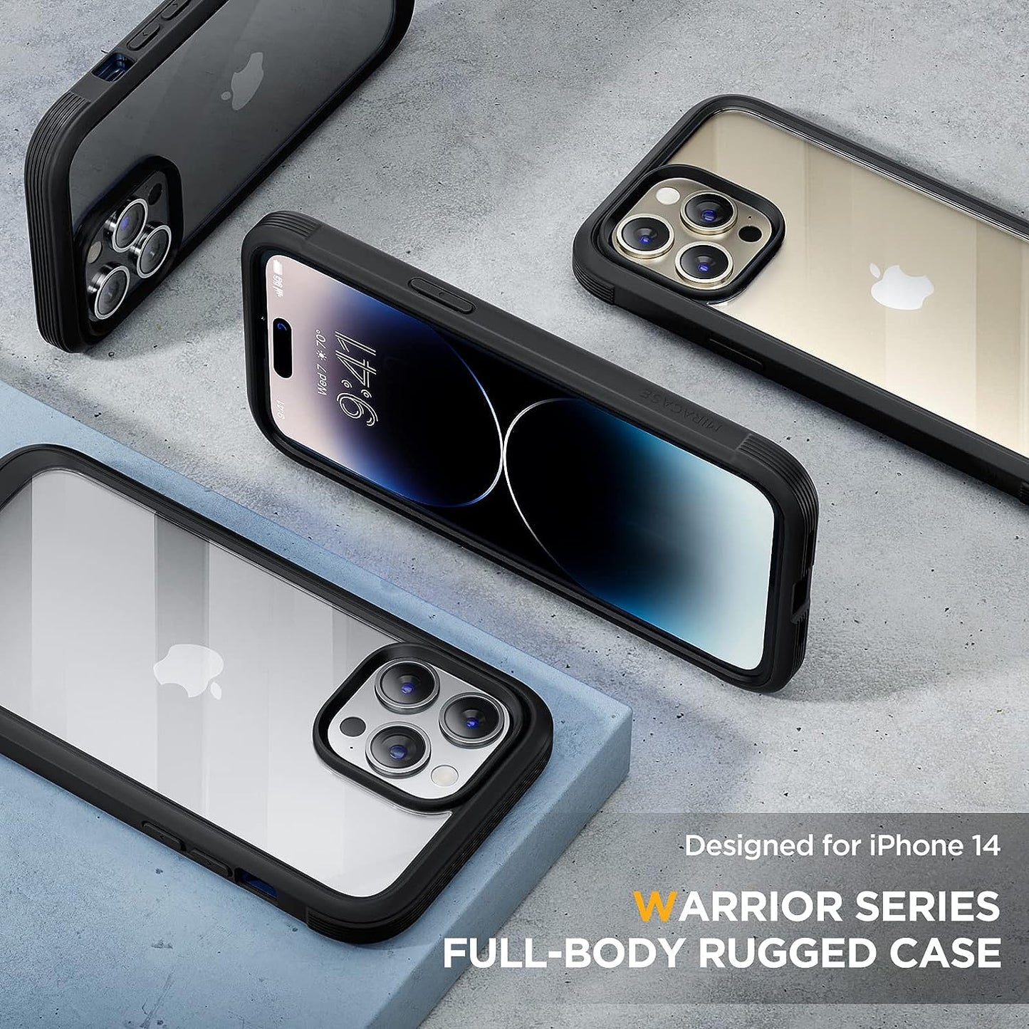 Miracase IPhone 14 Pro 6.1 Inch Full-Body Clear Bumper Case with Built-in 9H Tempered Glass Screen Protector