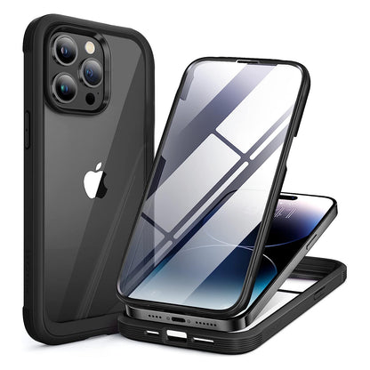 Miracase IPhone 14 Pro 6.1 Inch Full-Body Clear Bumper Case with Built-in 9H Tempered Glass Screen Protector