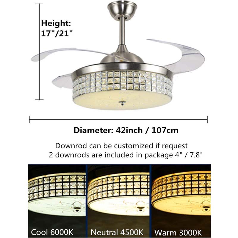 Moerun 42" Ceiling Fan with Light Crystal LED Chandelier Remote Control