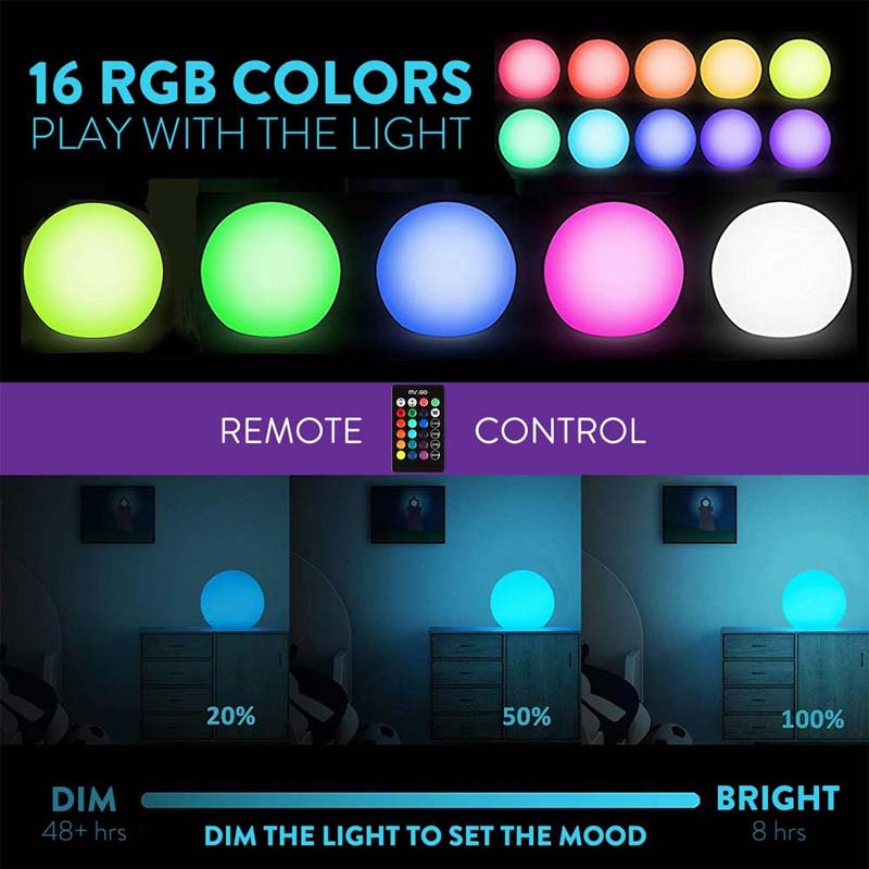 Mr.Go 30cm/ 12-Inch Rechargeable LED RGB Light Up Lamp Orb Globe with Remote Control