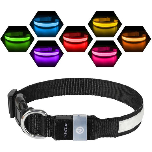 PcEoTllar Rechargeable Led Dog Collar with Automatic 7-Color Changes | Black, M