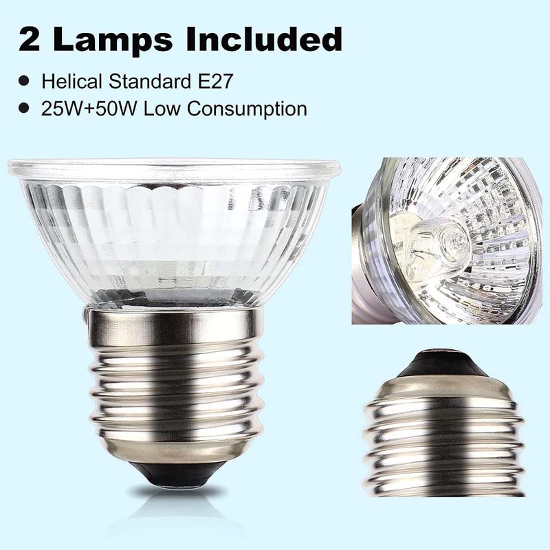 PewinGo Reptile Heat Lamp with 25w+50w Basking Spot Light Bulbs