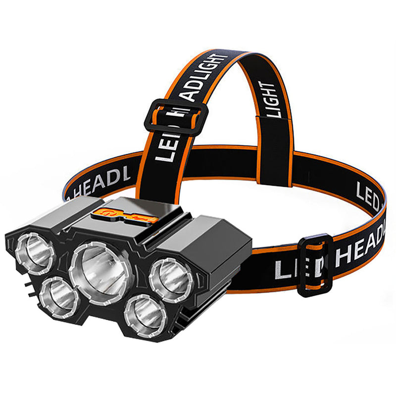 Portable 5 LED Headlight USB Rechargeable Head-mounted Flashlight Multi-functional Waterproof&nbsp;